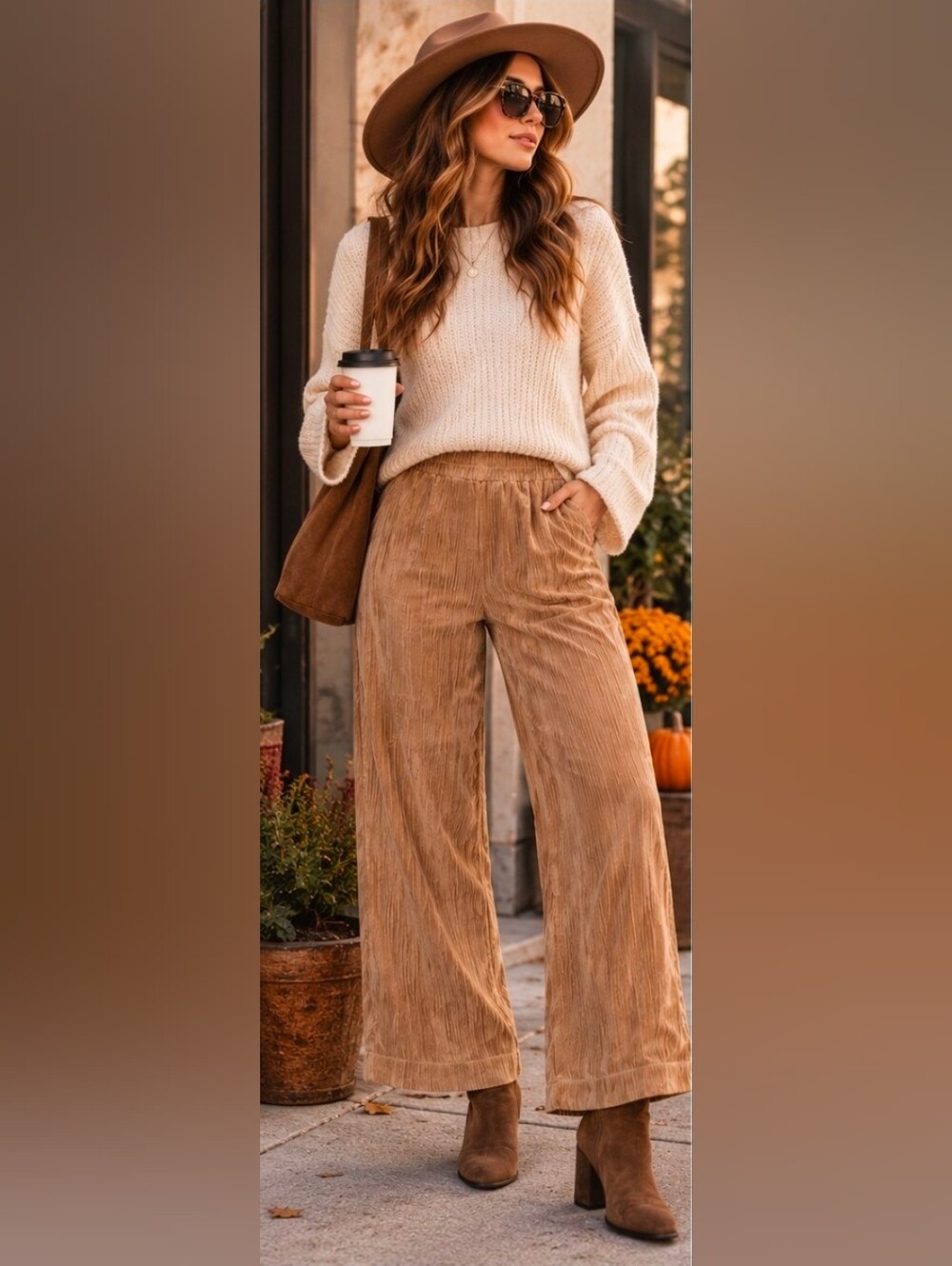 NEW Soft Surroundings PXL Crinkle Wide Leg Pants Brown Pull On Boho Travel
